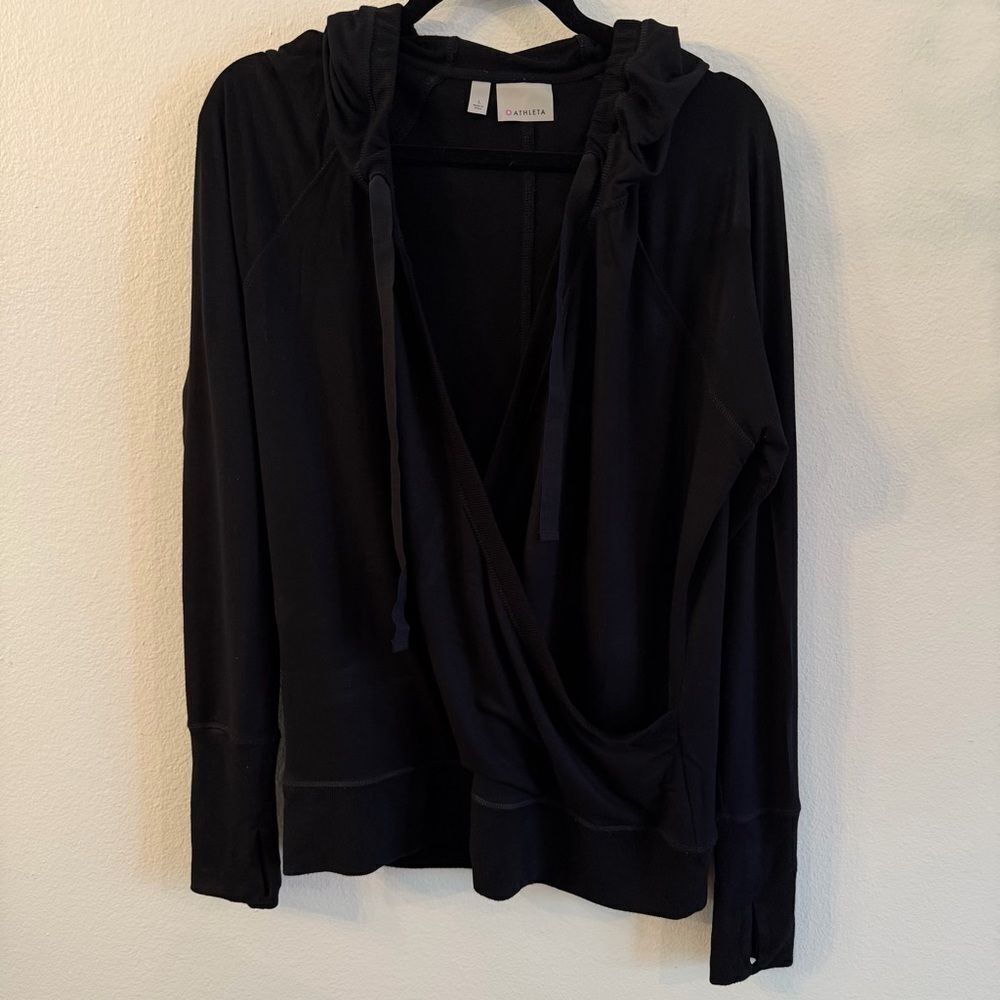 Athleta Womens Hoodie Sz Large Drawstring Long Sleeve Pullover Thumbhole Black